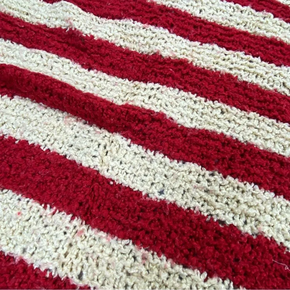 Striped Boucle Knit‎ Afghan Blanket Red Beige Boho 58 x 58